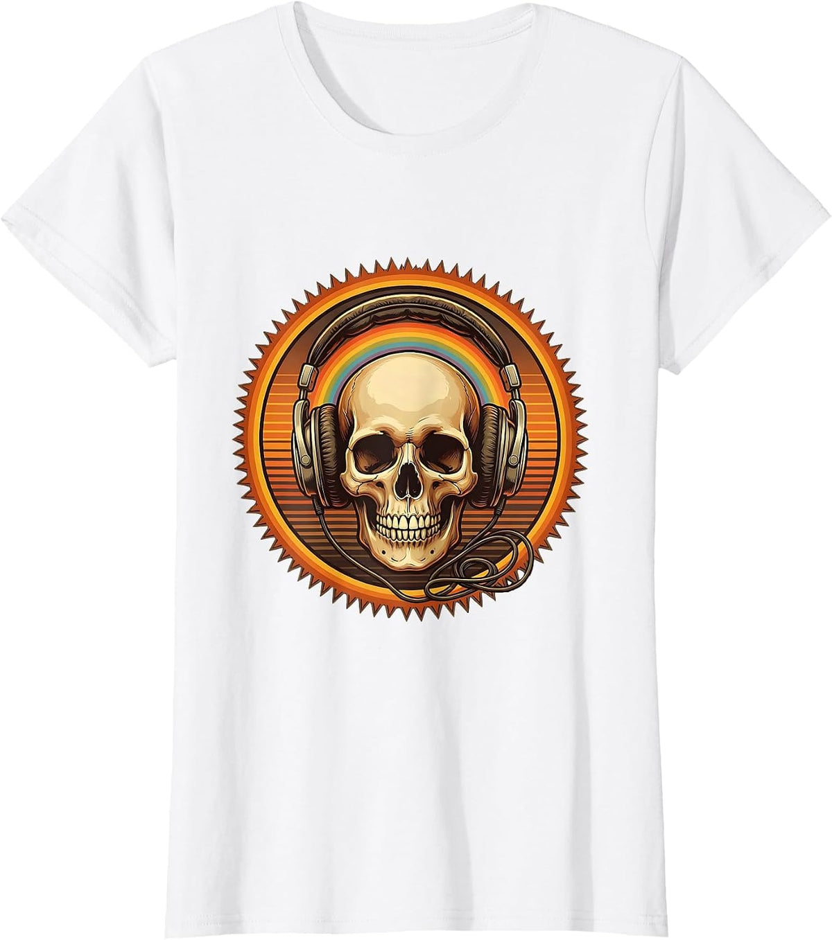 Skull Vintage Rock Headphones Graphic Tee T-Shirt - White