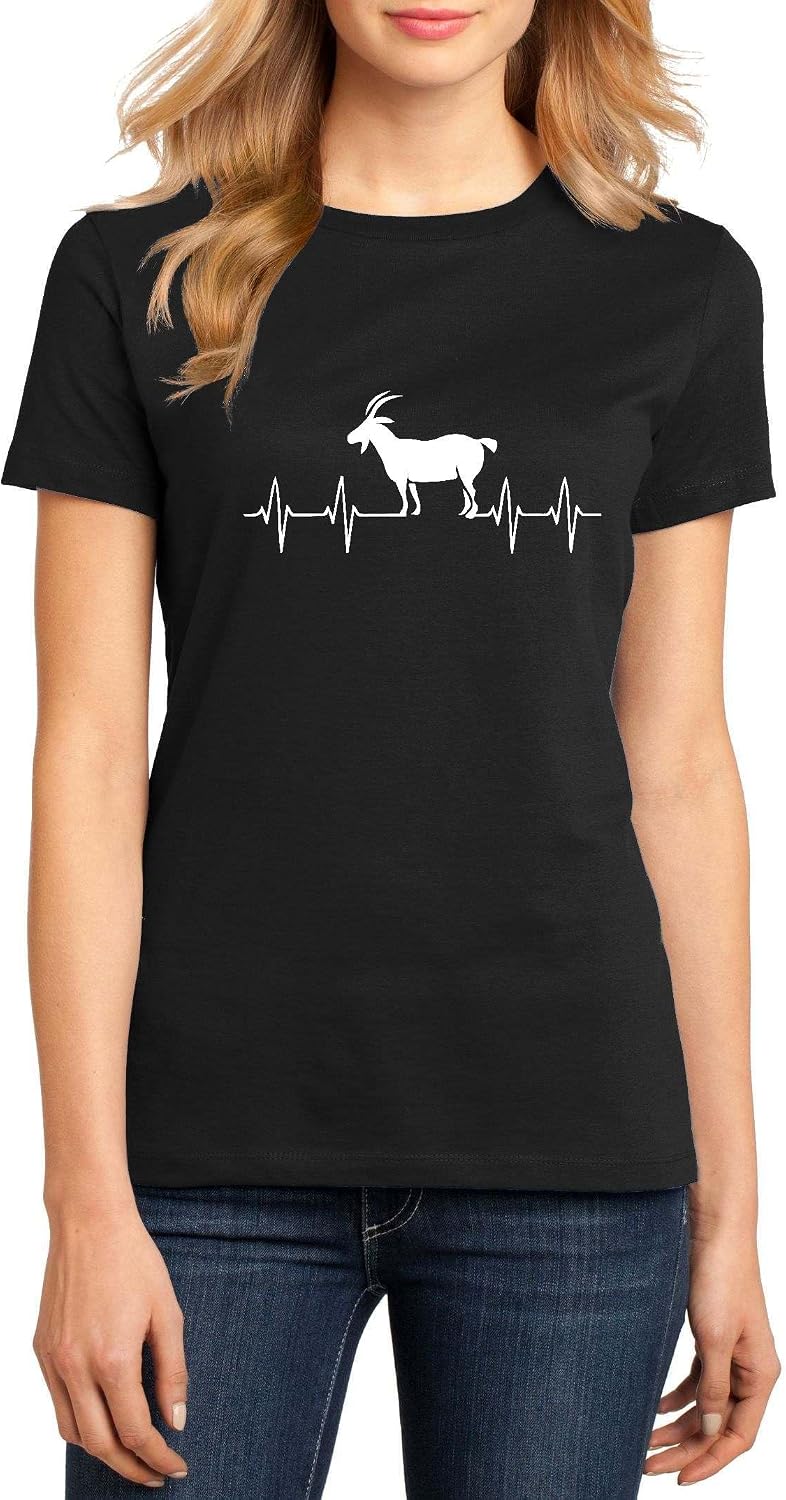 Goat Heartbeat Graphic Top Farm Animal Lover Ranch Shirt Ringspun Cotton Tee Adult Men Women - Ladies Crew Black