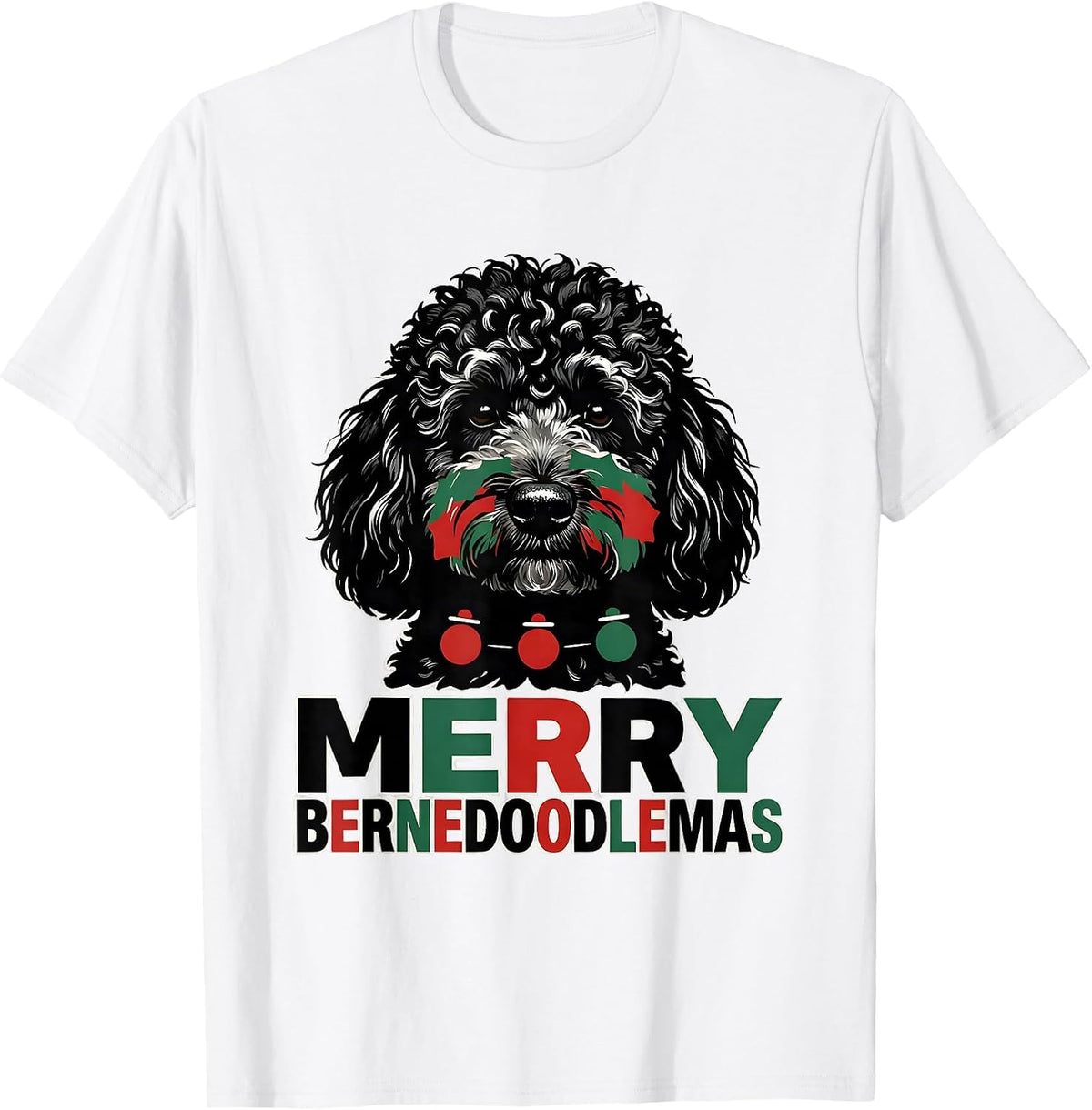 Men's Merry Bernedoodlemas Funny Christmas Dog Breed Humor T-Shirt - White