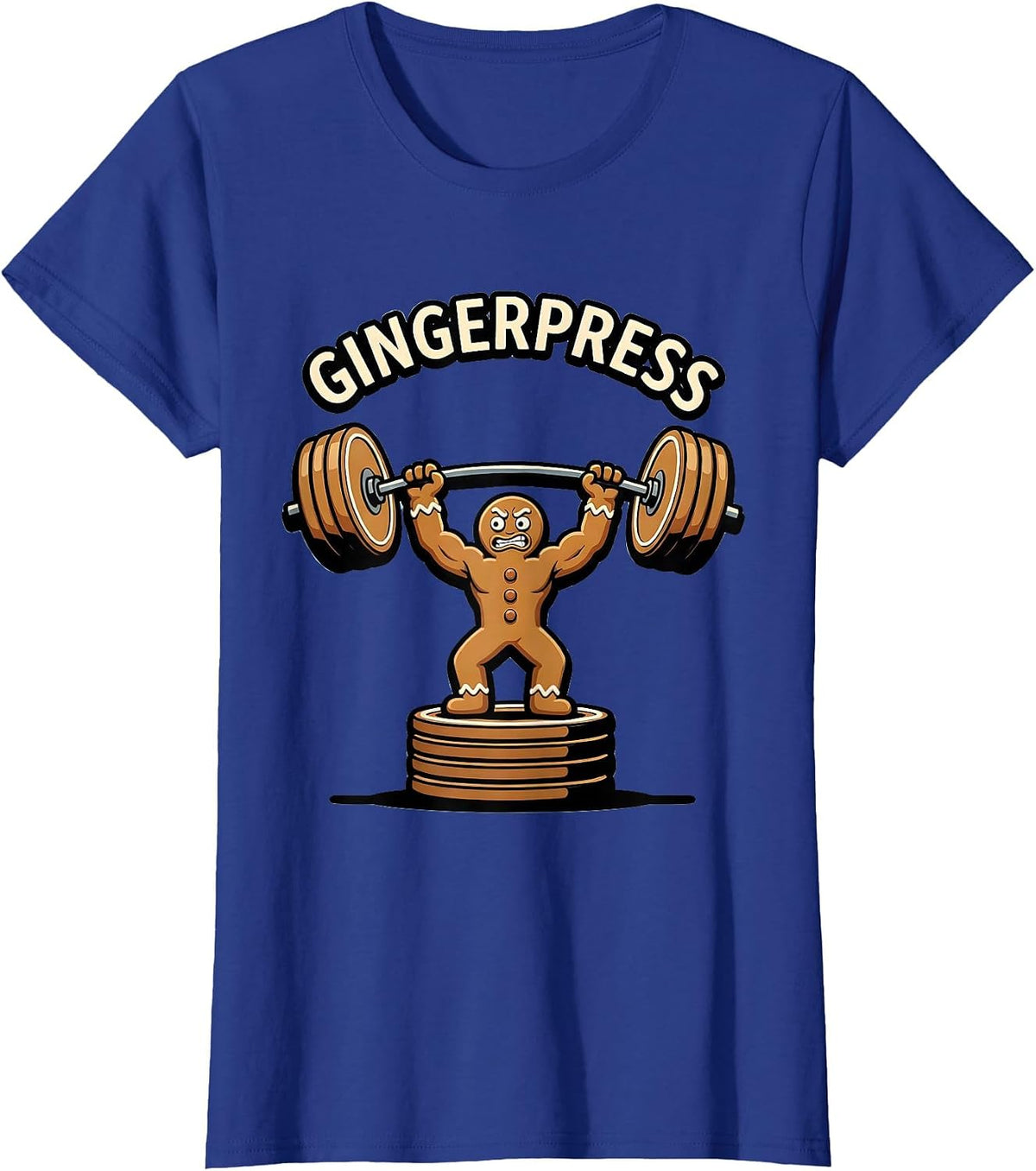 Women's Gingerpress Funny Gingerbread Man Gym Bodybuilding Christmas T-Shirt - Royal Blue