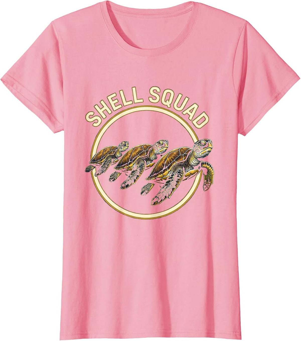 Women's Shell Squad Cute Sea Turtle Kids Animal Lover Novelty T-Shirt - Pink