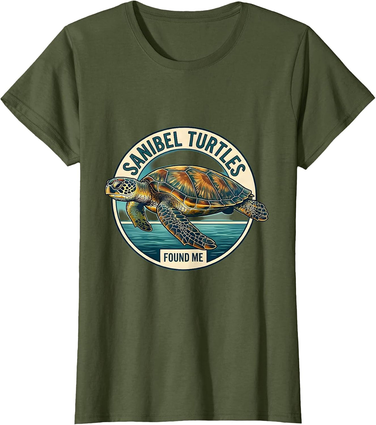 Women's Sanibel Turtles Found Me Sea Turtle Lover Beach Souvenir T-Shirt - Olive Green