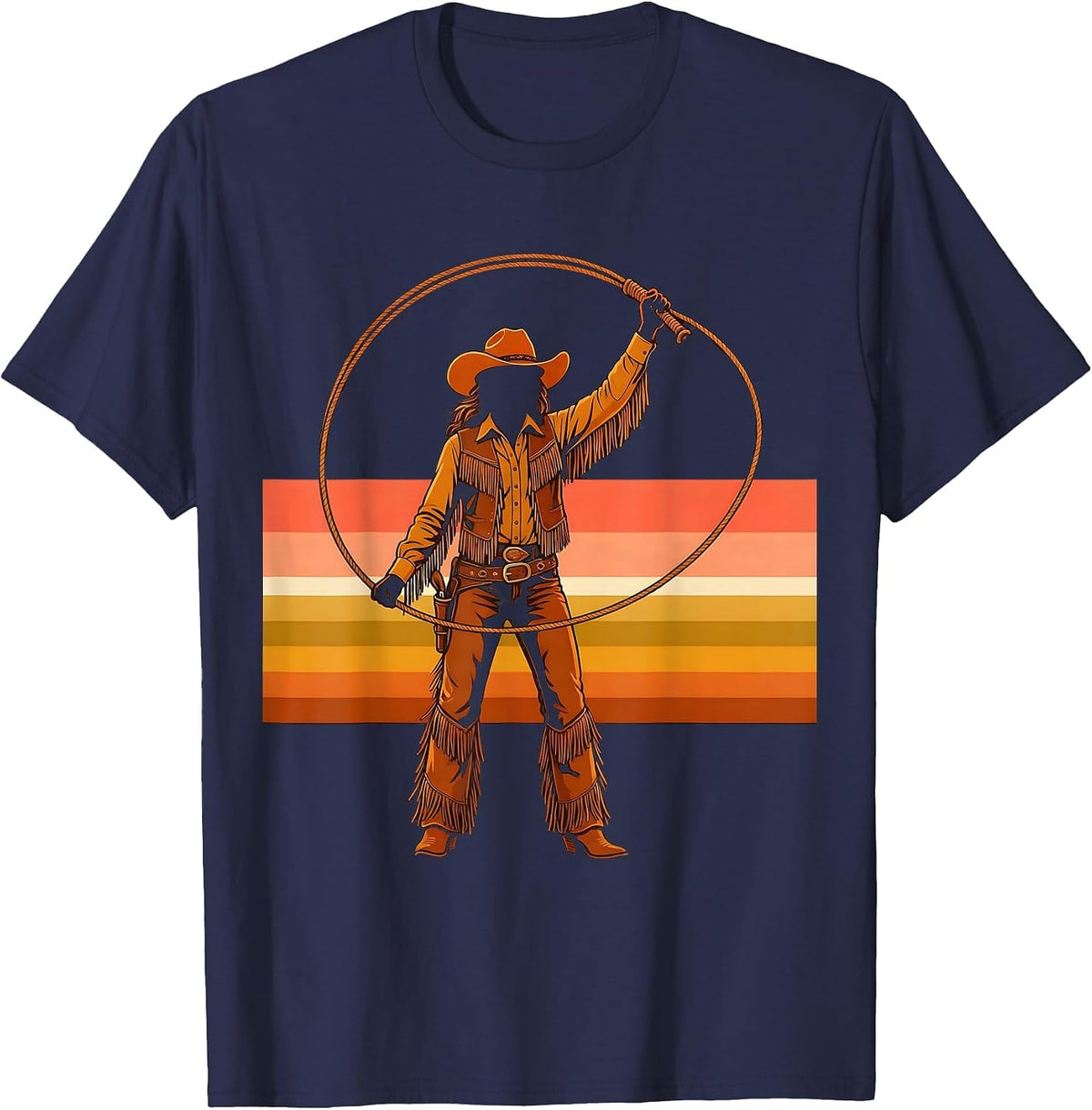 Men's Cowgirl Lasso Twirl Western Rodeo Graphic T-Shirt - Navy Blue