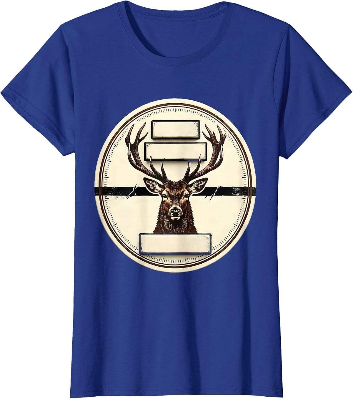 Women's Deer Buck Antler Letterpress Badge Hunting Dad Humor T-Shirt - Royal Blue