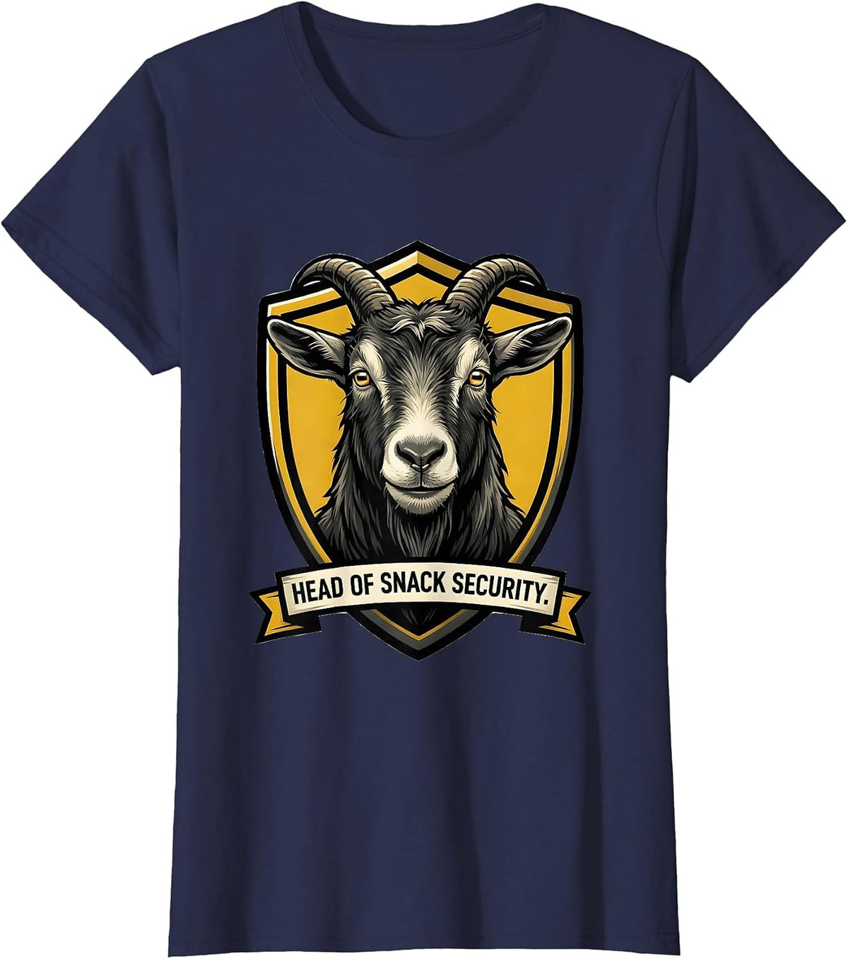 Women's Head Of Snack Security Cartoon Goat Novelty Mascot T-Shirt - Navy Blue