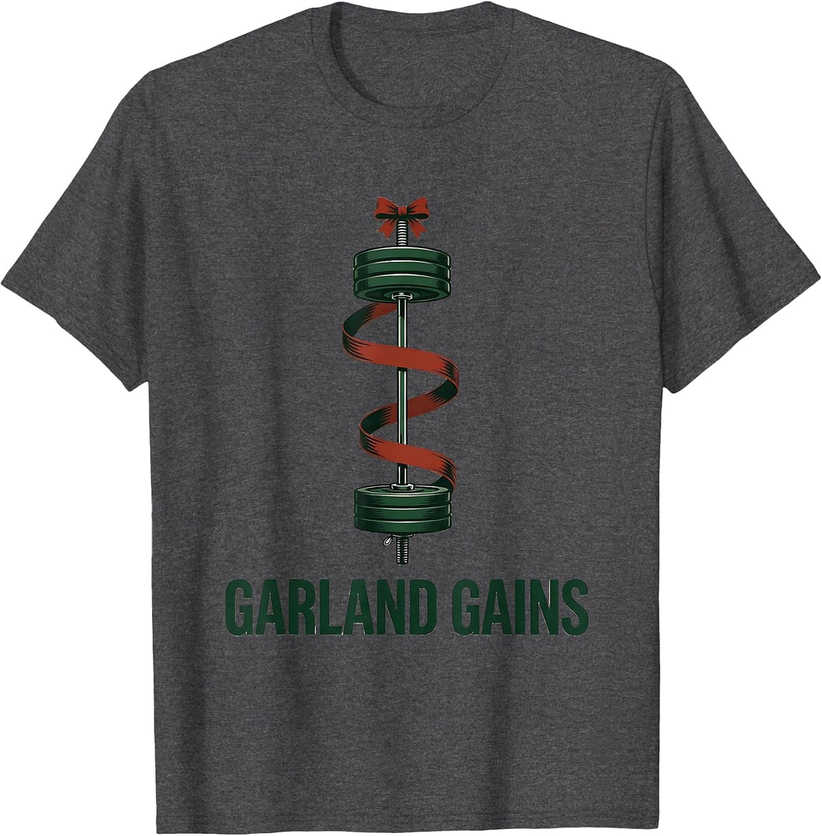Men's Garland Gains Funny Christmas Gym Weightlifting Workout T-Shirt - Dark Heather Grey