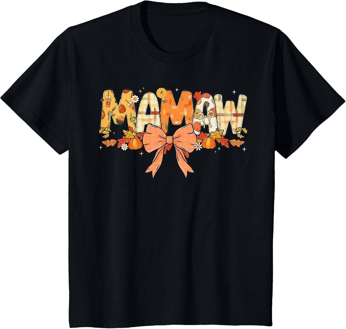 Mamaw Pumpkin Fall Coquette Bow Thanksgiving Mom Women T-Shirt - Black