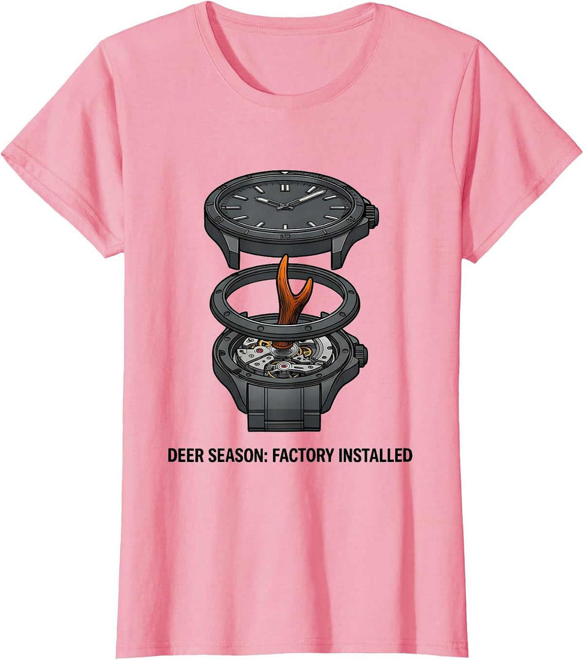 Women's Deer Season: Factory Installed Funny Hunting Dad Camo T-Shirt - Pink