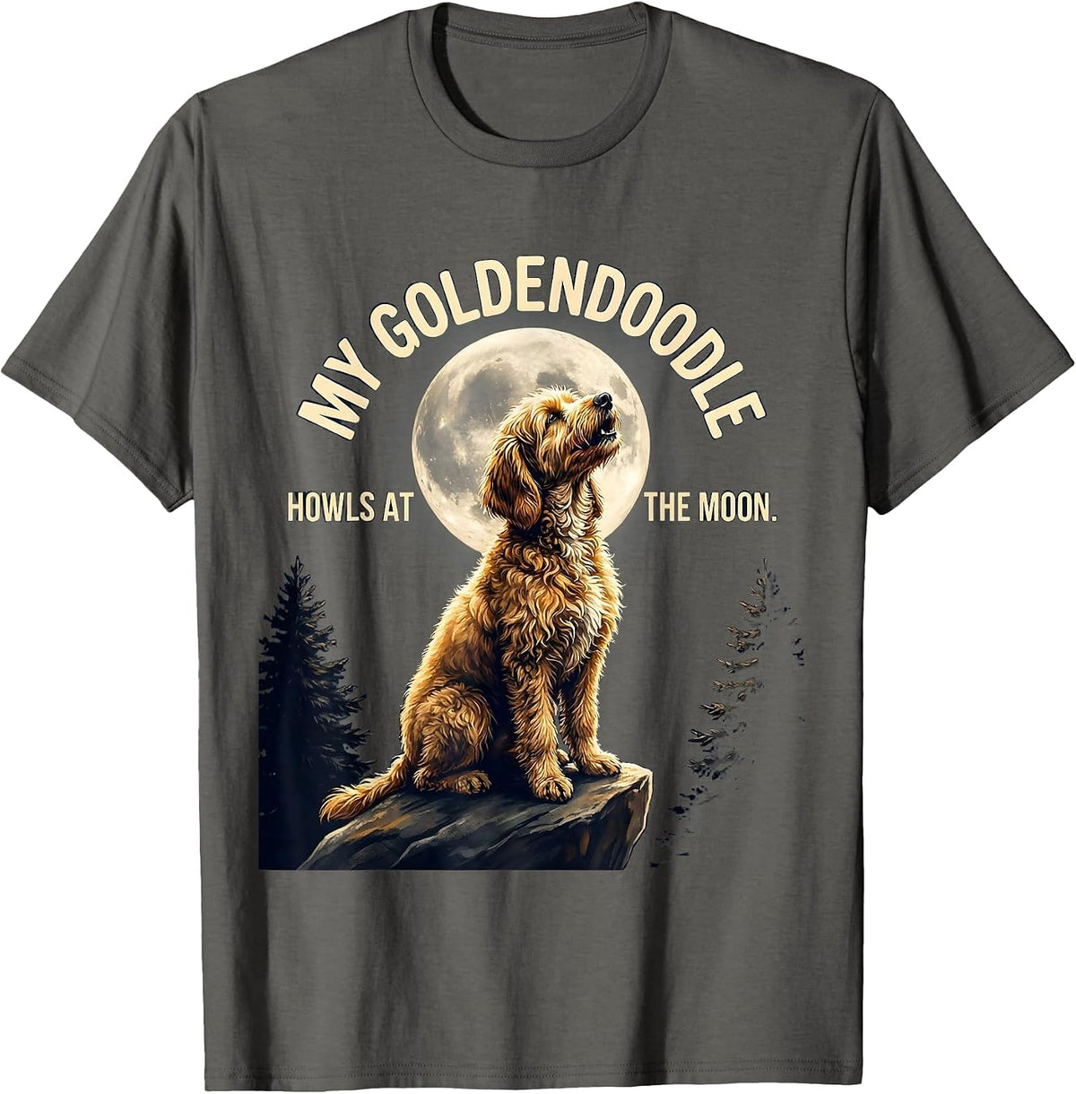 My Goldendoodle Howls at the Moon Retro Dog Owner Breed T-Shirt - Asphalt Grey