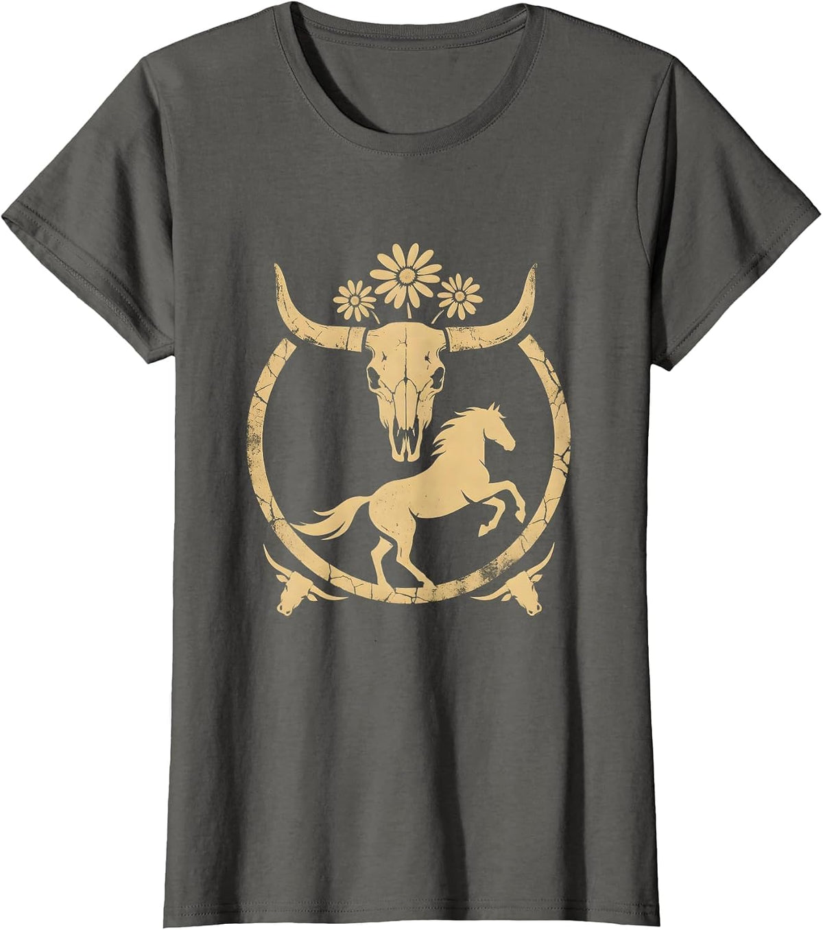 Women's Cowgirl Horseback Cattle Herding Dusk Rodeo T-Shirt - Asphalt Grey