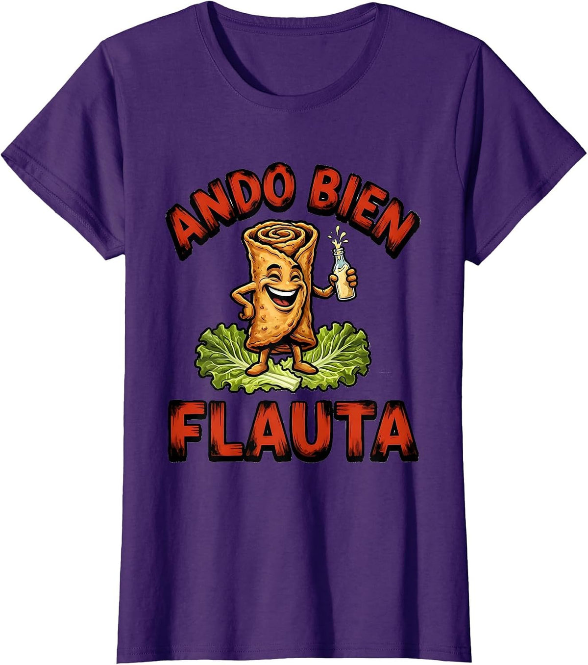 Women's Ando Bien Flauta Funny Mexican Food Lover Cinco De Mayo T-Shirt - Purple