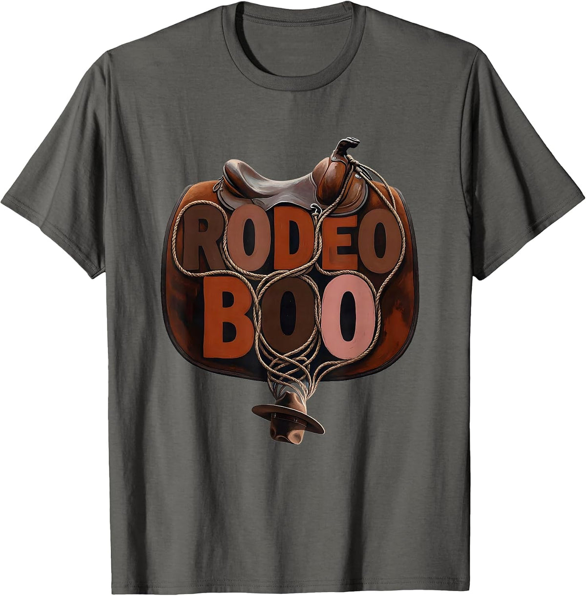 Rodeo Boo Western Ghost Halloween Humor Cowgirl T-Shirt - Asphalt Grey