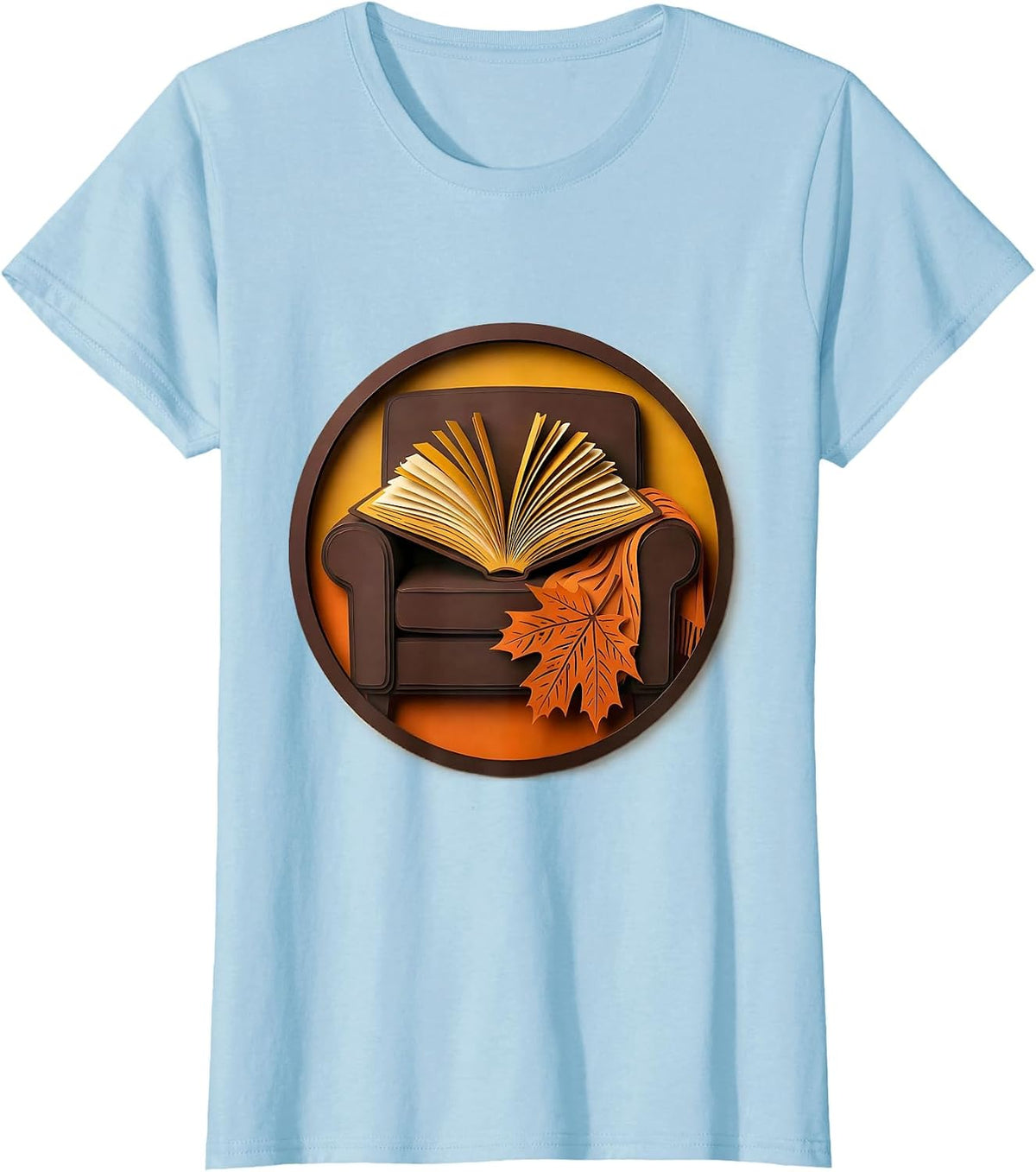 Book in Armchair Cozy Fall Bookworm Autumn Reading T-Shirt - Baby Blue