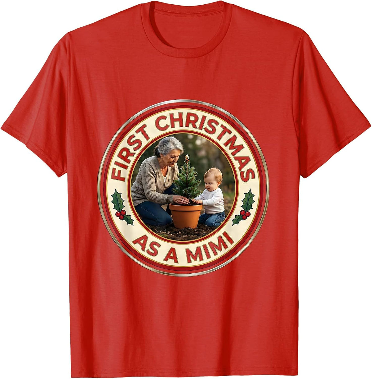 Men's First Christmas As A Mimi Family Matching New Grandma T-Shirt - Red