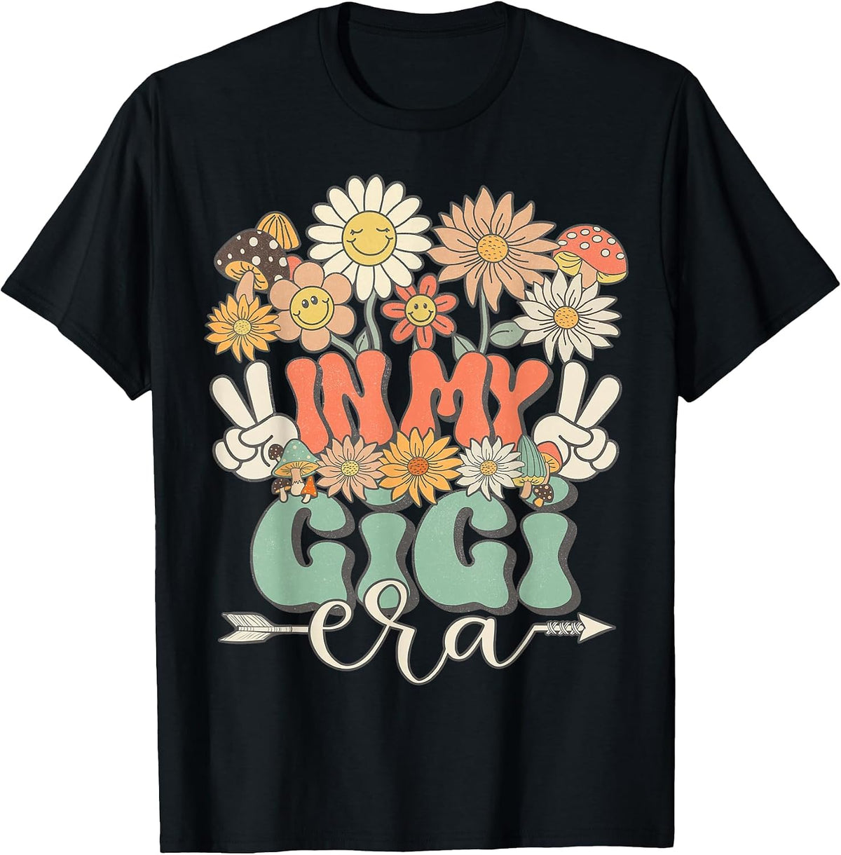 in My Gigi Era Floral Hippie Groovy Retro Matching Family T-Shirt - Black