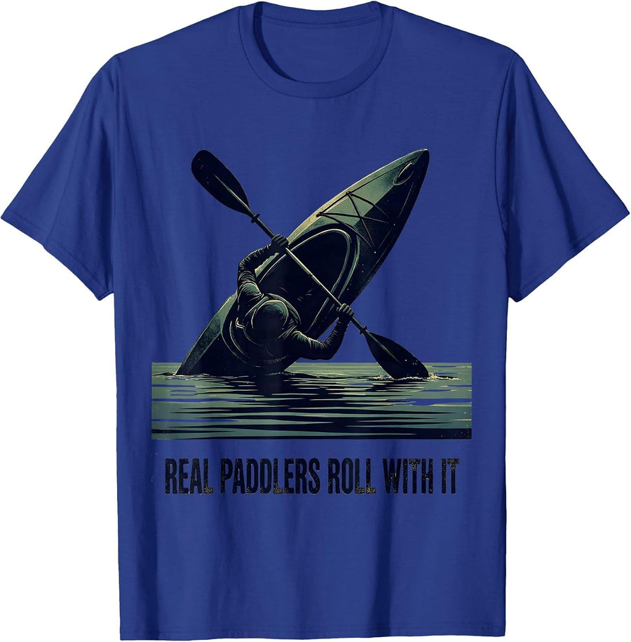 Real Paddlers Roll With It Vintage Funny Kayak Kayaker Gift T-Shirt - Royal Blue