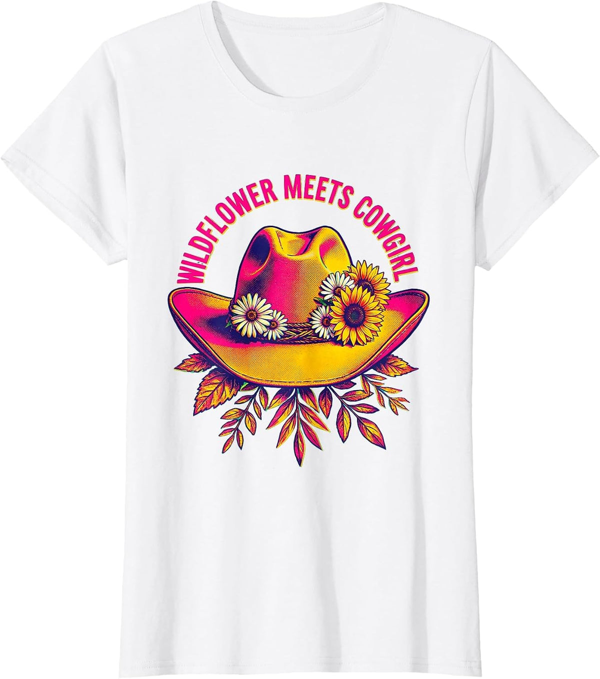 Wildflower Meets Cowgirl Western Boho Design T-Shirt - White