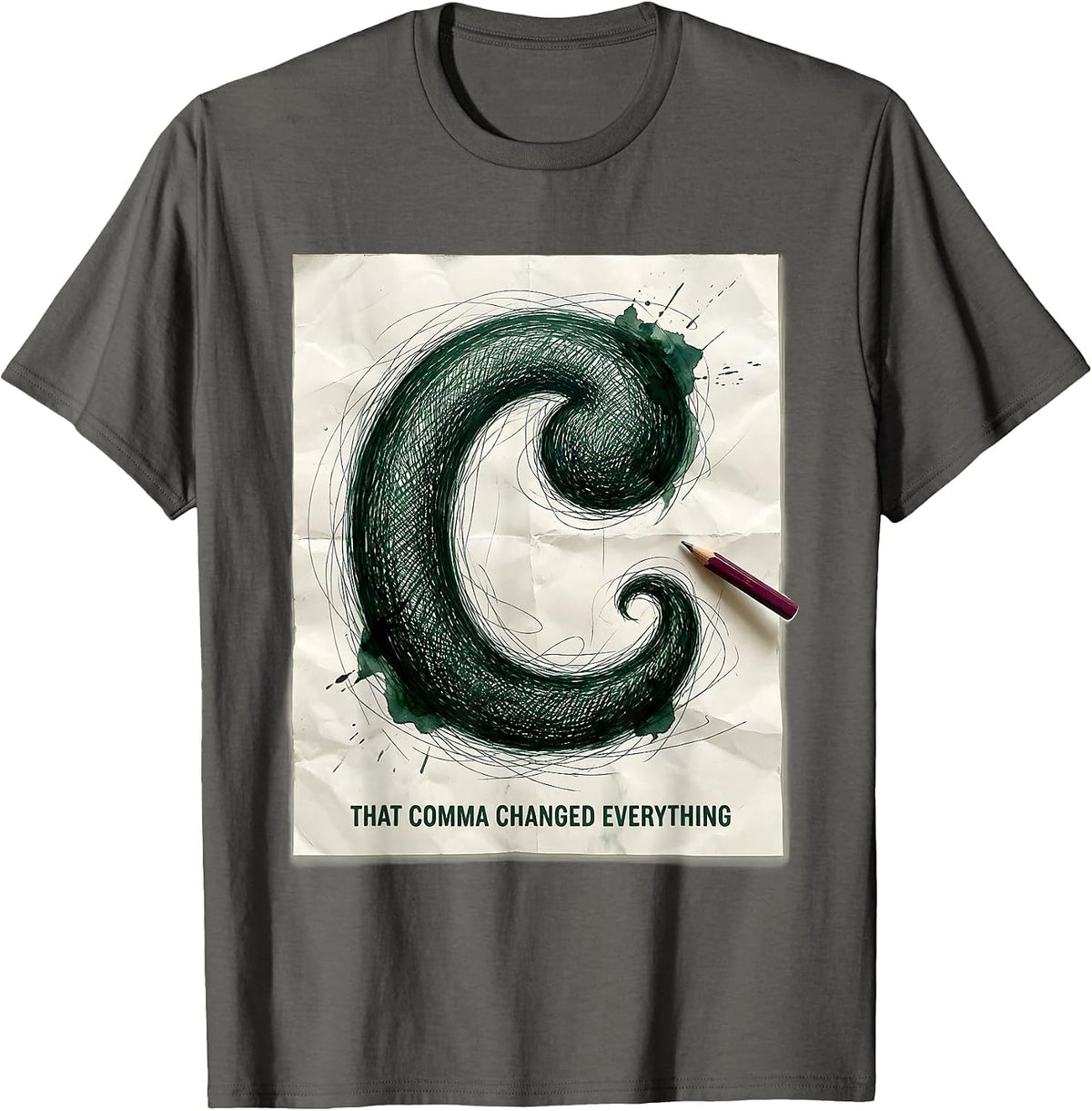 Men's That Comma Changed Everything Funny Grammar Teacher T-Shirt - Asphalt Grey