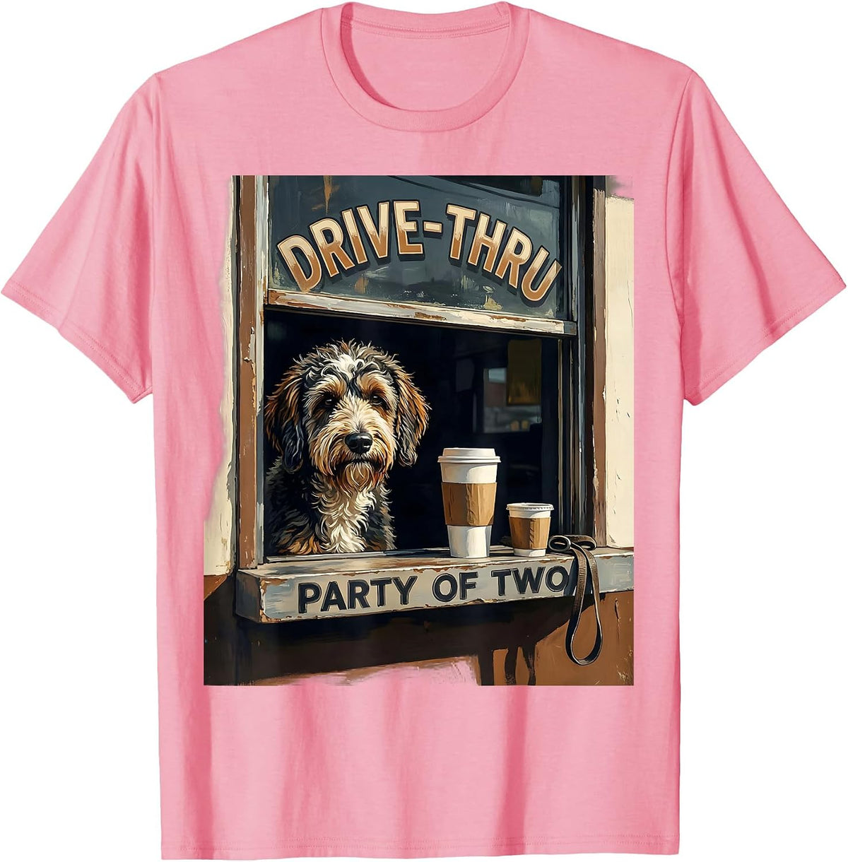 Men's Drive-Thru Party Of Two Funny Bernedoodle Coffee Lover Gift T-Shirt - Pink