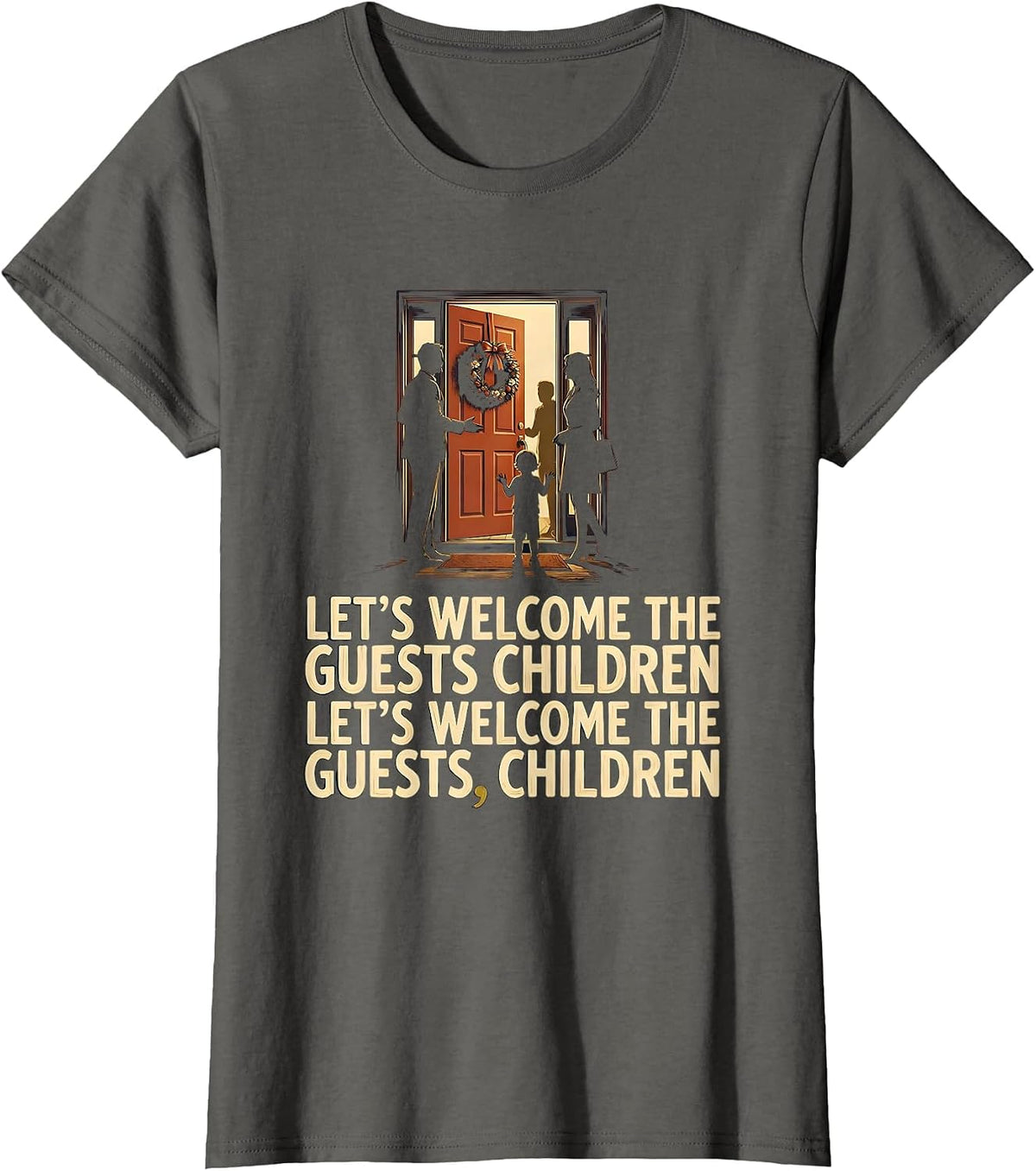 Women's Let's Welcome Guests Grammar Teacher Punctuation Humor T-Shirt - Asphalt Grey
