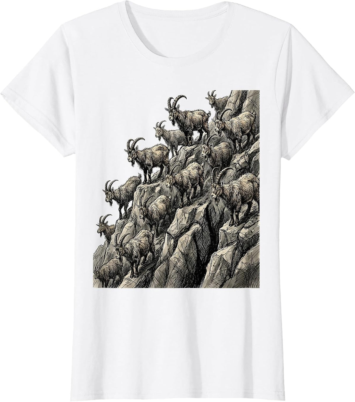 Women's Goat Herd Mountain Climb Graphic Tee T-Shirt - White