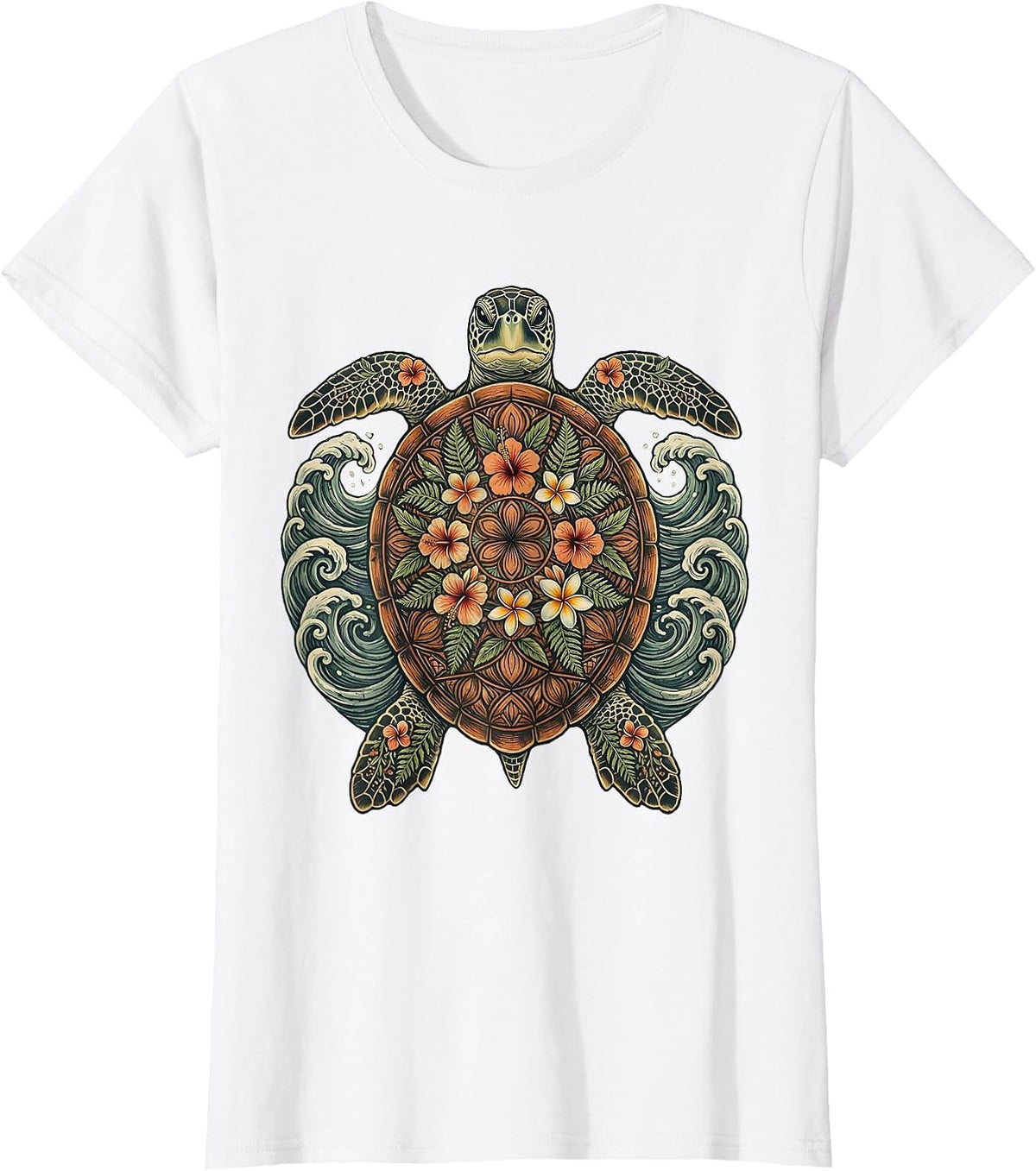 Sea Turtle Ocean Waves Hawaiian Graphic Tee T-Shirt - White