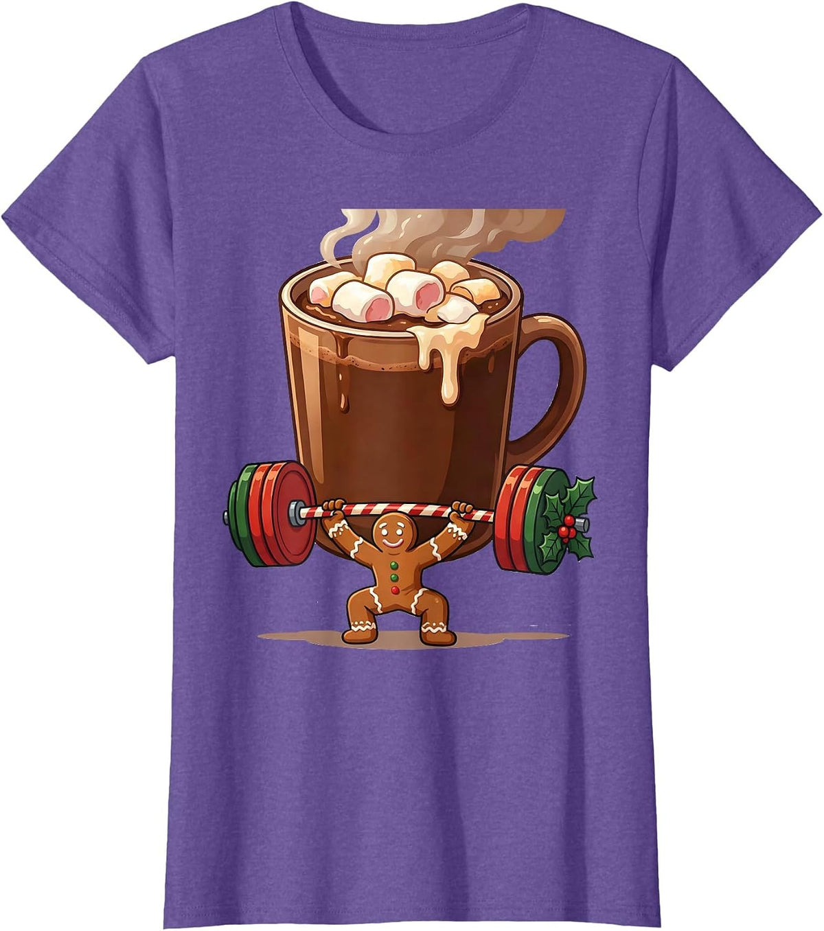 Women's Gingerbread Lifter Gym Humor Christmas Weightlifting Gift T-Shirt - Purple Heather