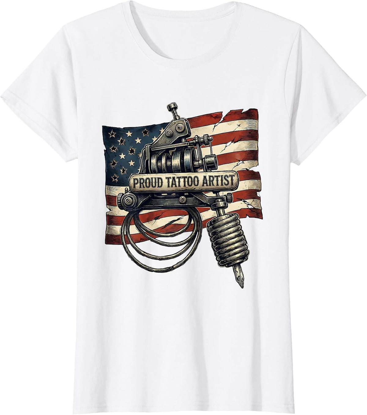 Proud Tattoo Artist Distressed American Flag Vintage Tattoo T-Shirt - White