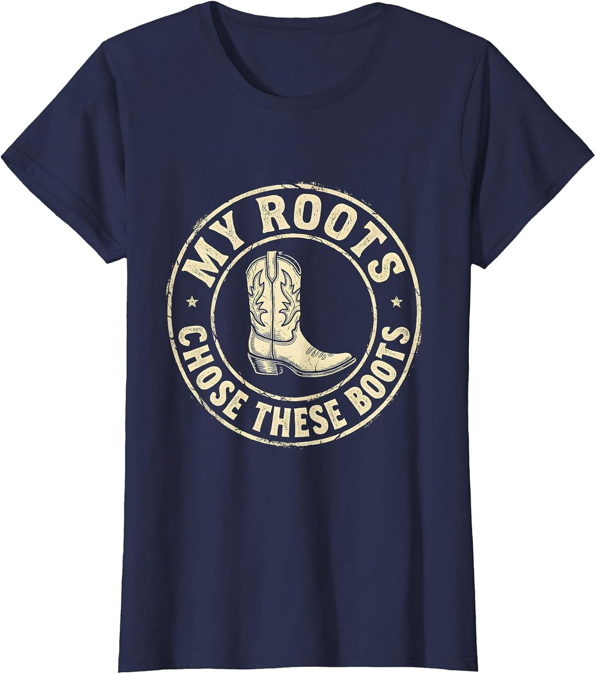 Women's My Roots Chose These Boots Boho Western Country Music Fan T-Shirt - Navy Blue