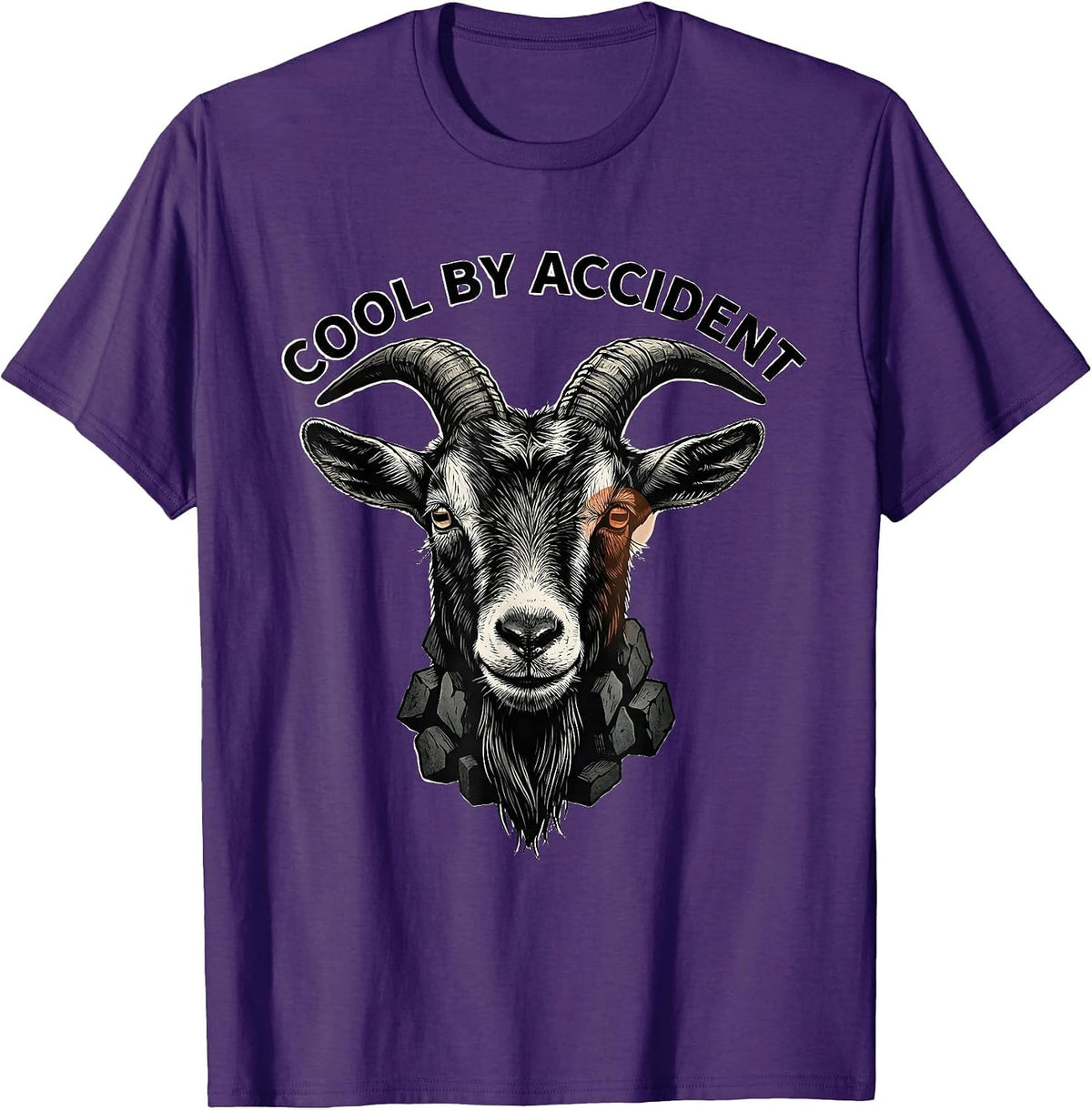 Cool By Accident Linocut Goat Novelty Humor Animal Lover T-Shirt - Purple