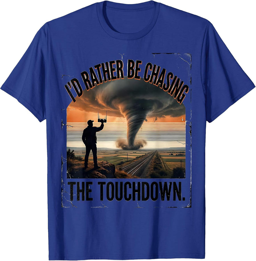 I'd Rather Be Chasing The Touchdown Distressed Meteorology T-Shirt - Royal Blue