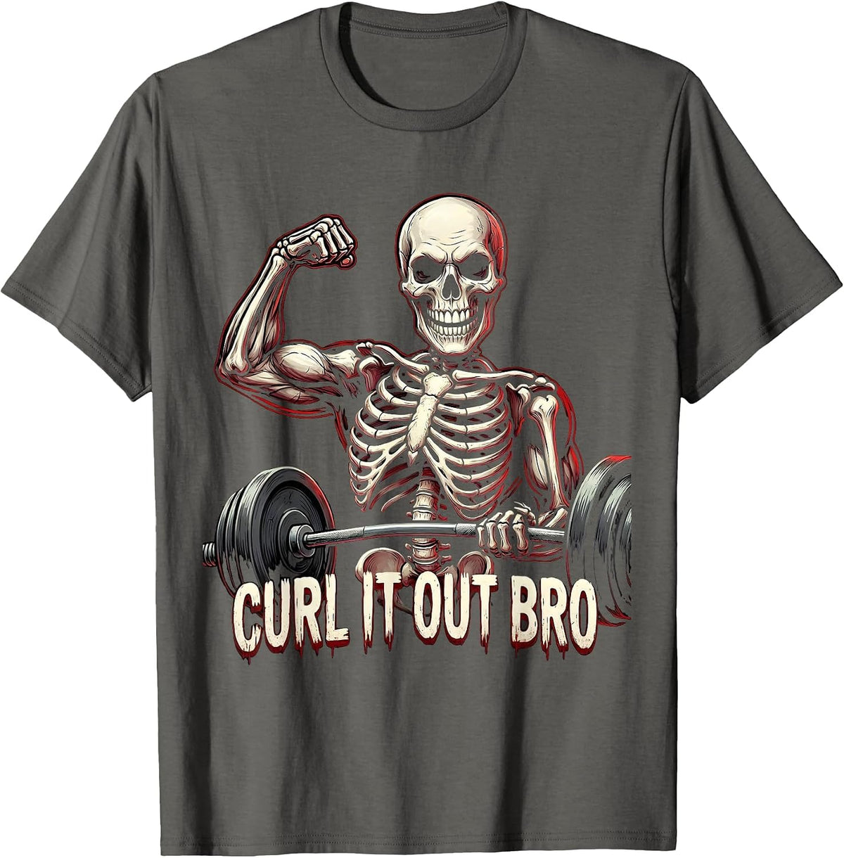 Men's Curl It Out Bro Funny Gym Workout Design T-Shirt - Asphalt Grey