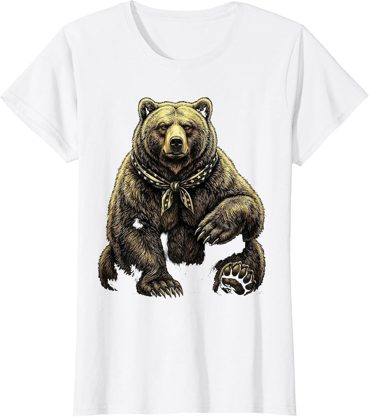Patriotic Grizzly Bear Stars and Stripes Bandana T-Shirt - White