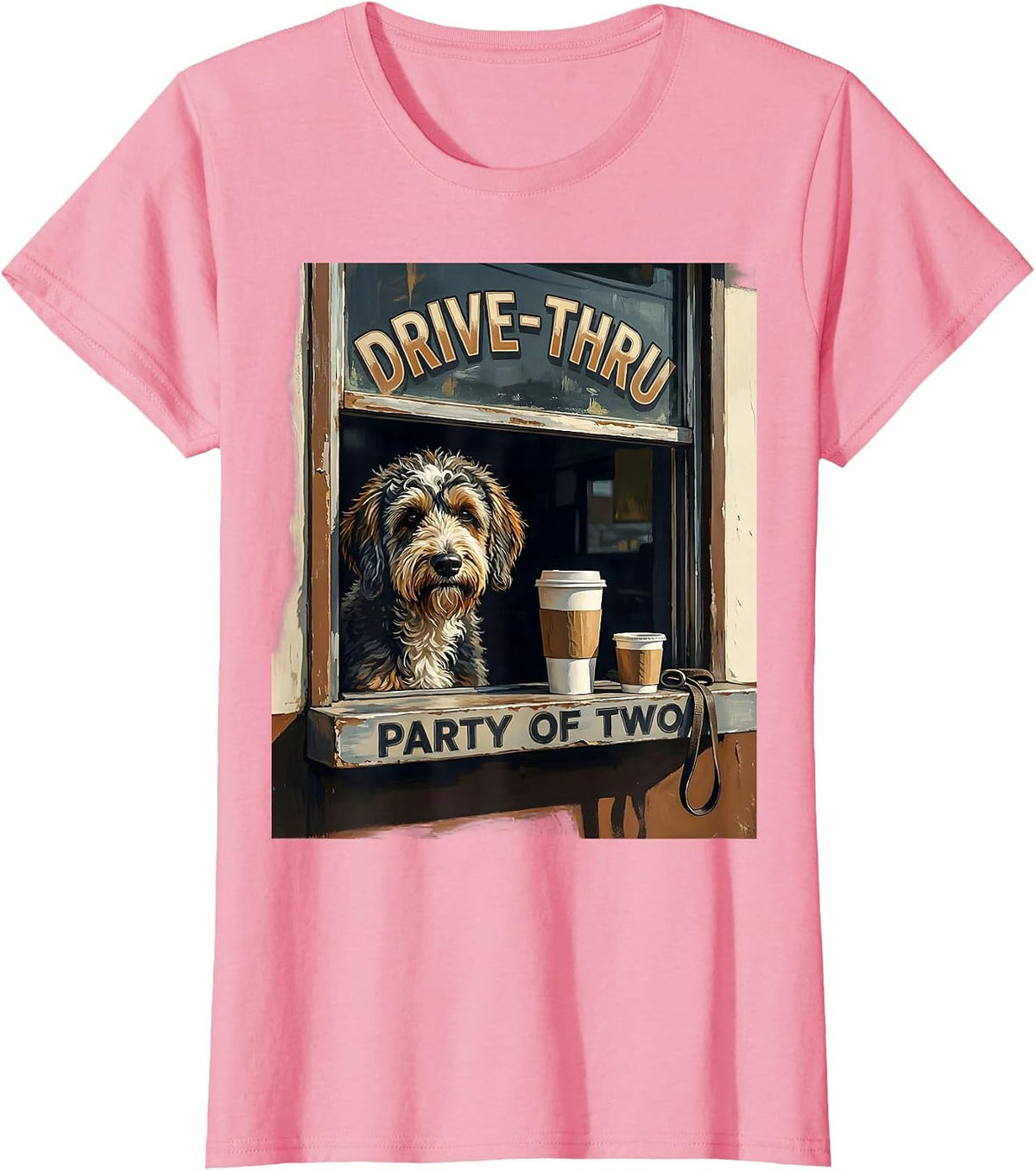 Women's Drive-Thru Party Of Two Funny Bernedoodle Coffee Lover Gift T-Shirt - Pink