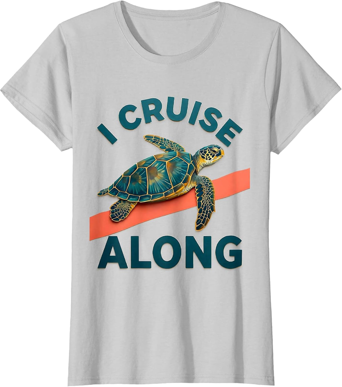 Women's I Cruise Along Paper Cutout Sea Turtle Ocean Animal Lover T-Shirt - Silver Grey