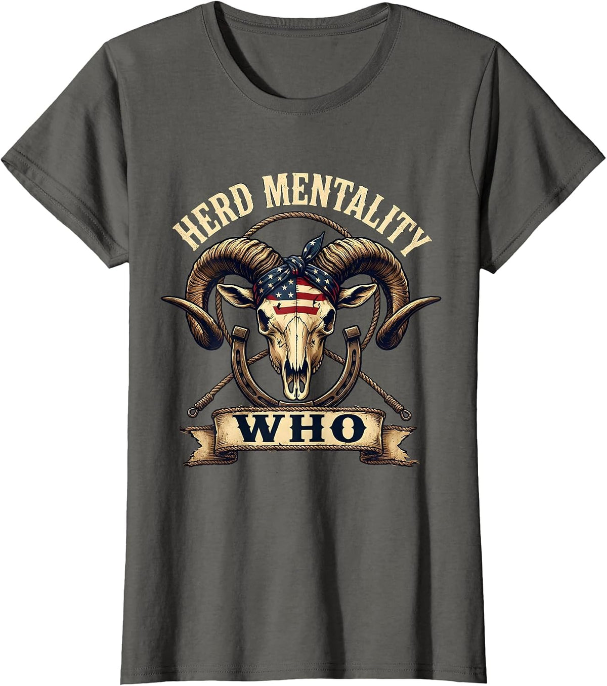 Women's Herd Mentality Who Funny Goat Design T-Shirt - Asphalt Grey
