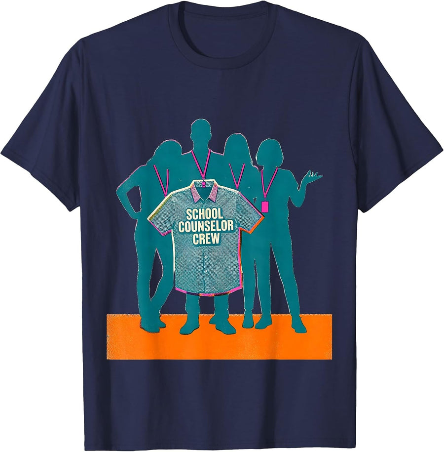 School Counselor Crew Funny School Staff Group Identity T-Shirt - Navy Blue
