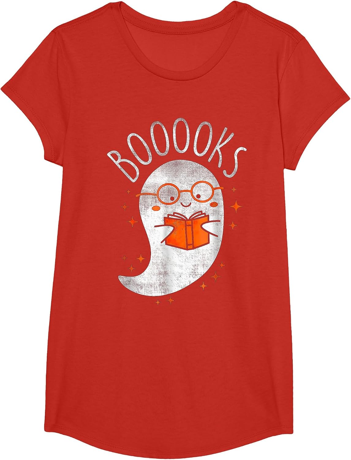 Halloween Cute Ghost Book Reading Teacher T-Shirt - Girls Red