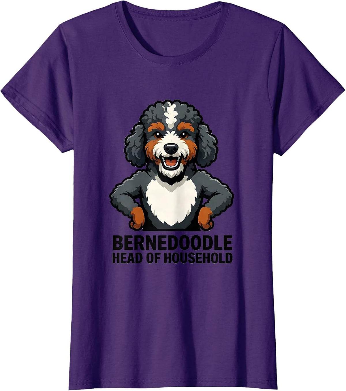 Women's Bernedoodle Head Of Household Funny Dog Lover Mascot T-Shirt - Purple