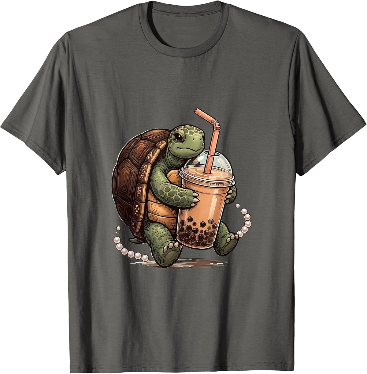Men's Kawaii Turtle Boba Tea Lover Cute Anime Girl Gift T-Shirt - Asphalt Grey