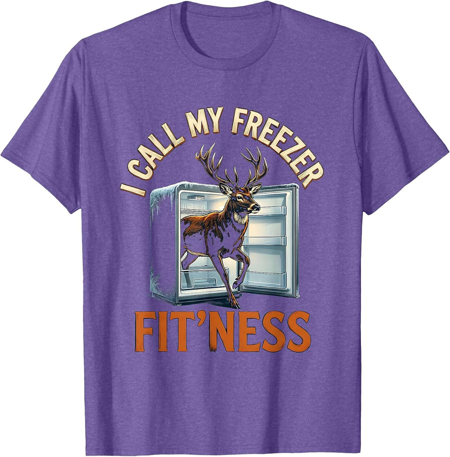 Men's I Call My Freezer Fit'ness Funny Deer Hunting Dad Joke T-Shirt - Purple Heather