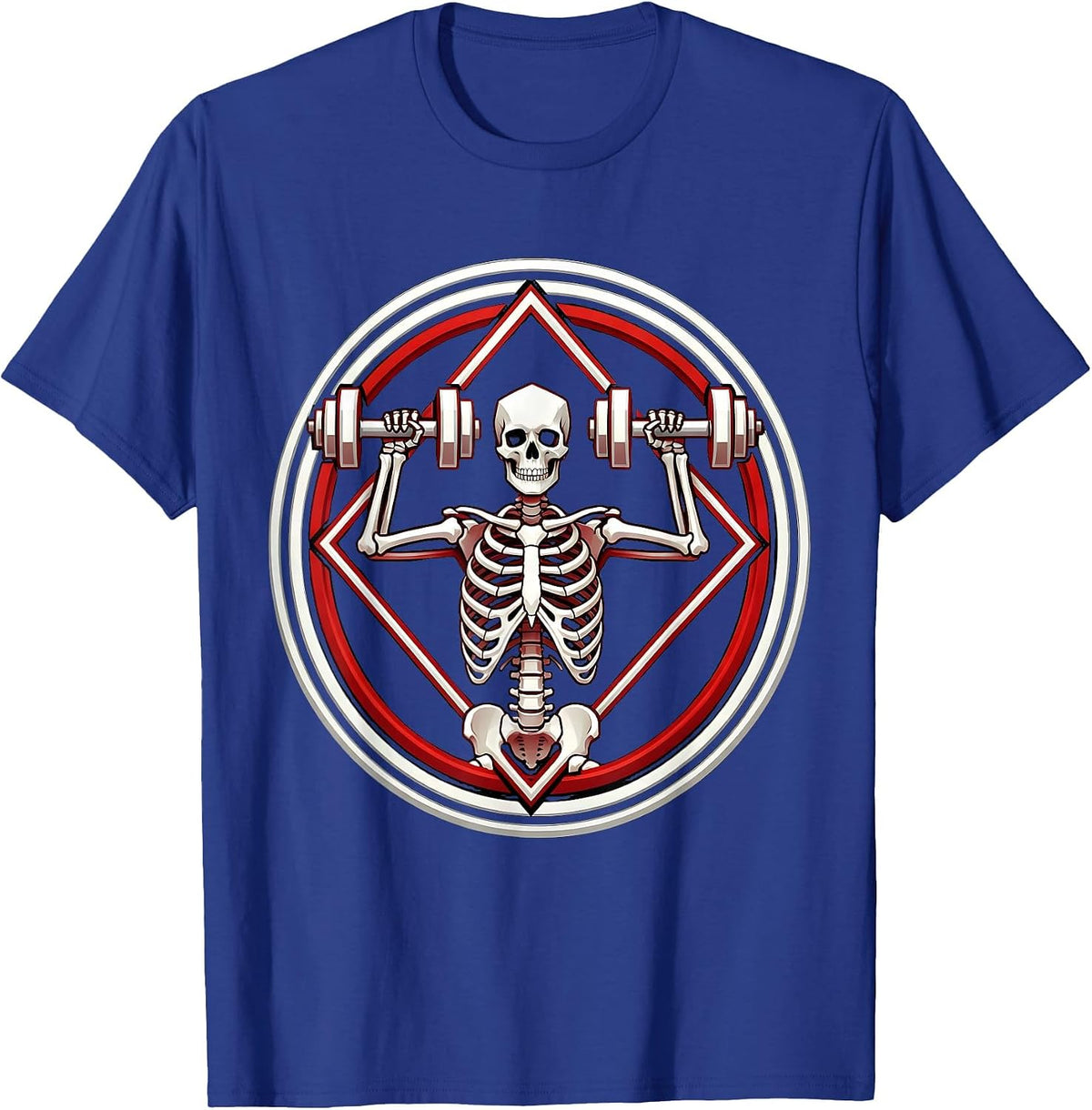 Skeleton Athlete Bicep Curl Gym Graphic T-Shirt - Royal Blue