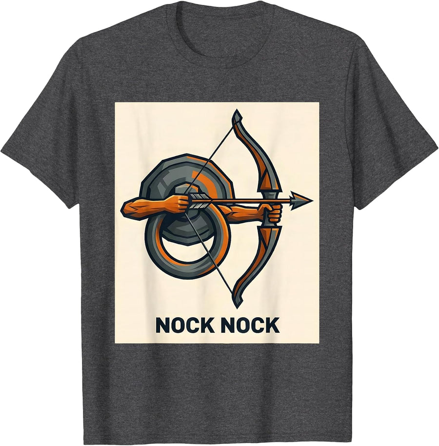 Men's Nock Nock Funny Deer Hunting Archery Hunter Dad Gift T-Shirt - Dark Heather Grey
