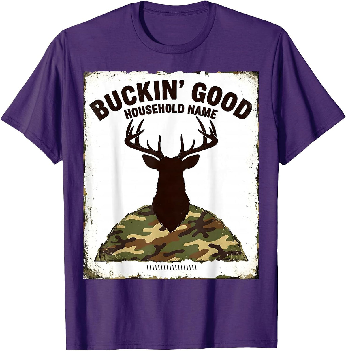 Buckin' Good Household Name Funny Deer Hunting Camo Dad T-Shirt - Purple