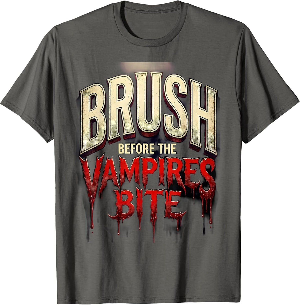 Men's Brush Before the Vampires Bite Halloween Dental T-Shirt - Asphalt Grey