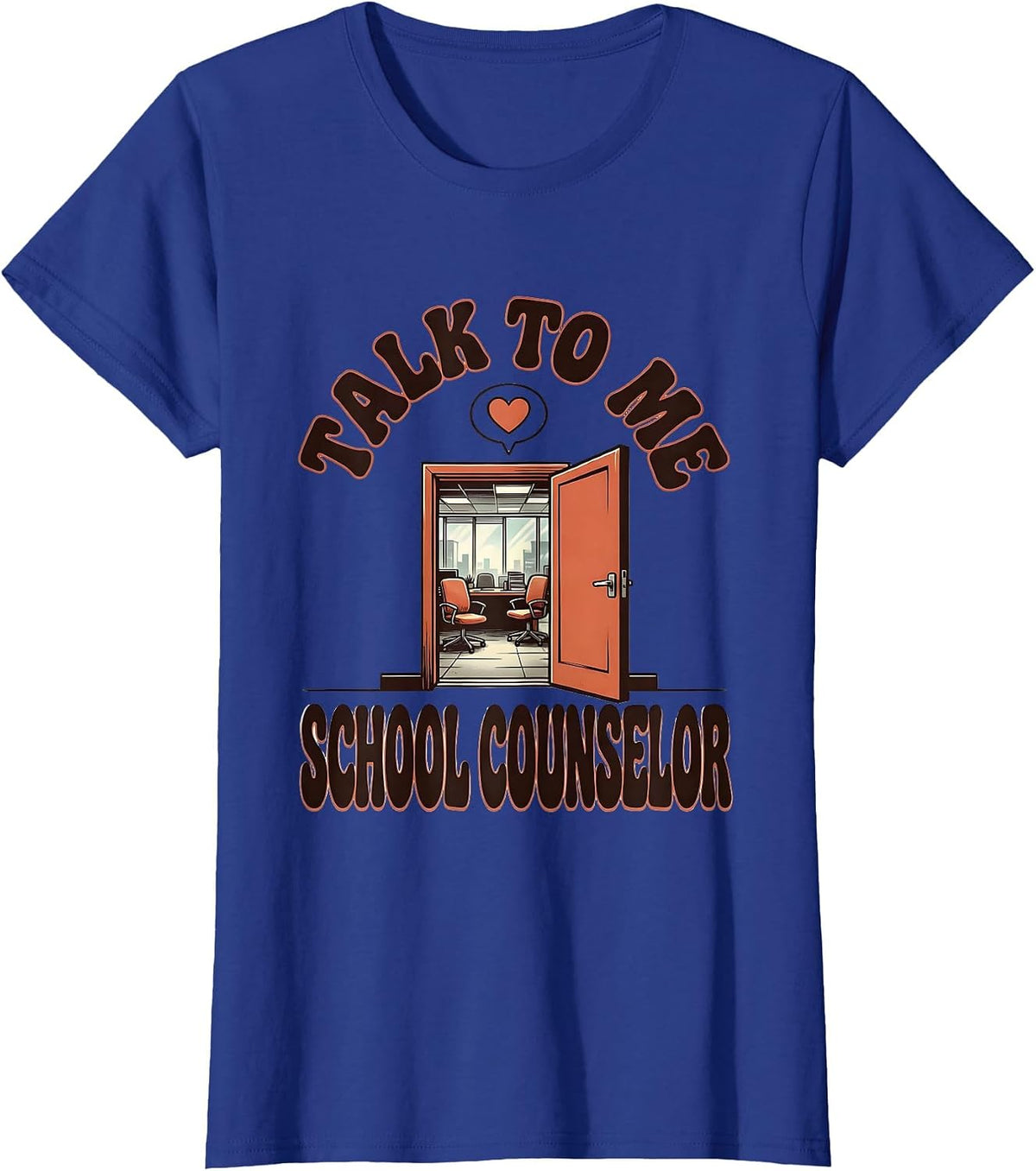 Women's Talk To Me, School Counselor Groovy Retro Humor T-Shirt - Royal Blue