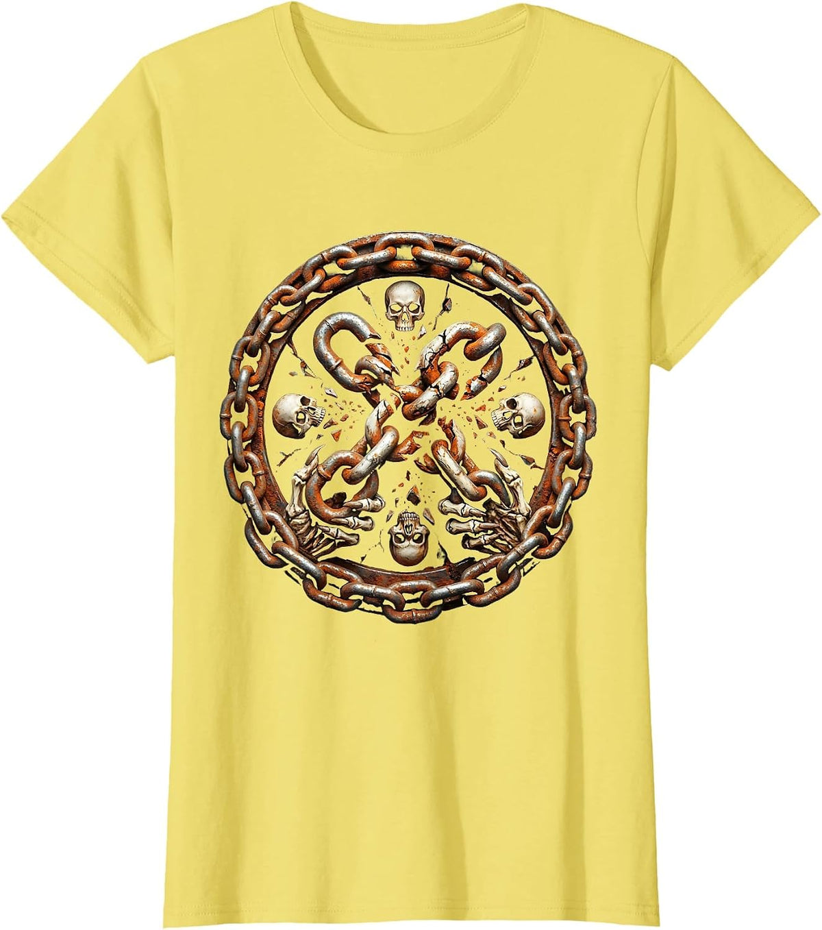 Broken Chain Grunge Graphic Design T-Shirt - Lemon Yellow