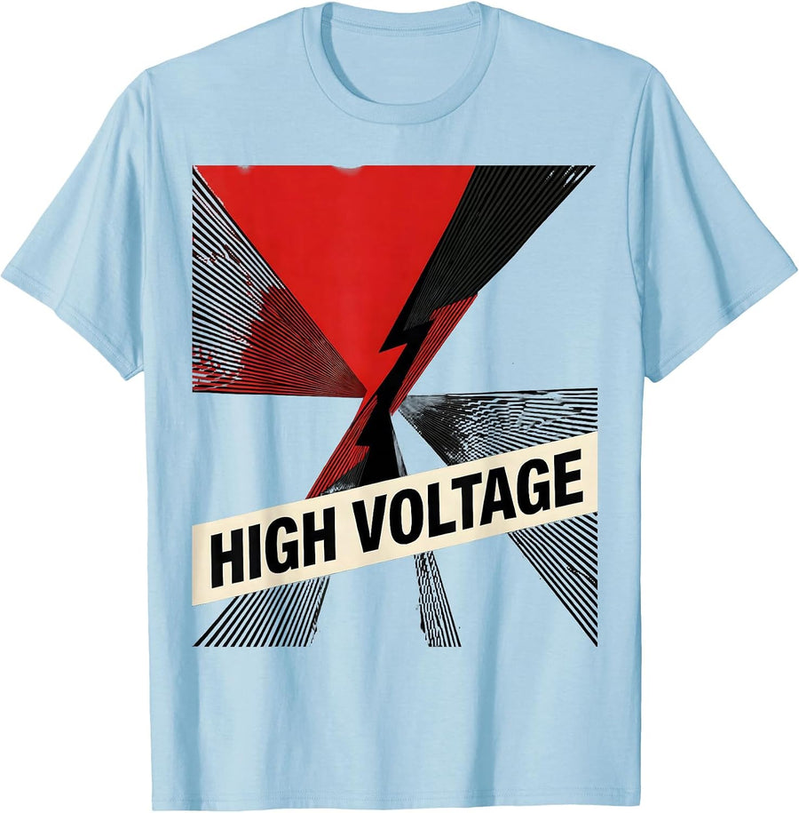 Men's HIGH VOLTAGE Bold Lightning Bolt Graphic Minimalist Icon T-Shirt - Baby Blue