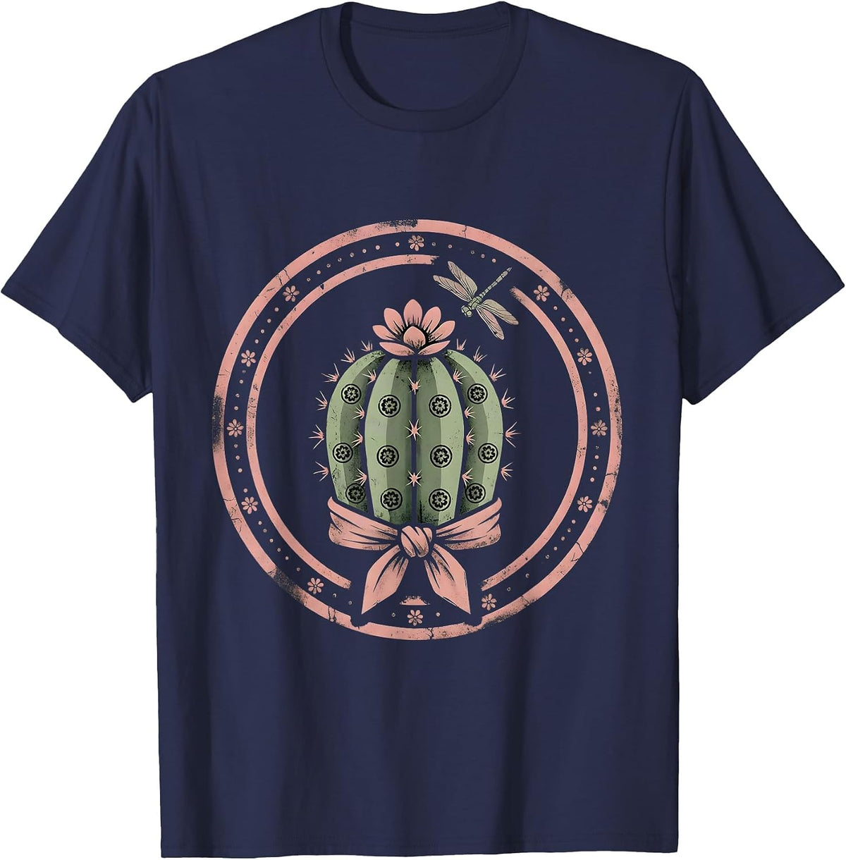 Floral Bandana Cactus Western Desert Design T-Shirt - Navy Blue