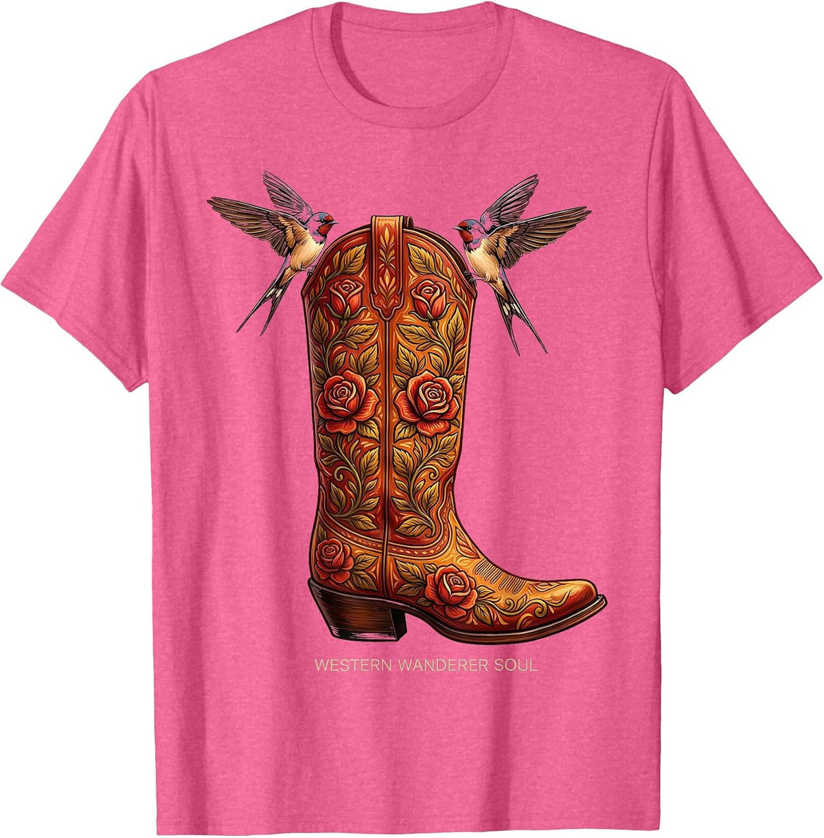 Western Wanderer Soul Women's Boho Cowgirl Design T-Shirt - Pink Heather
